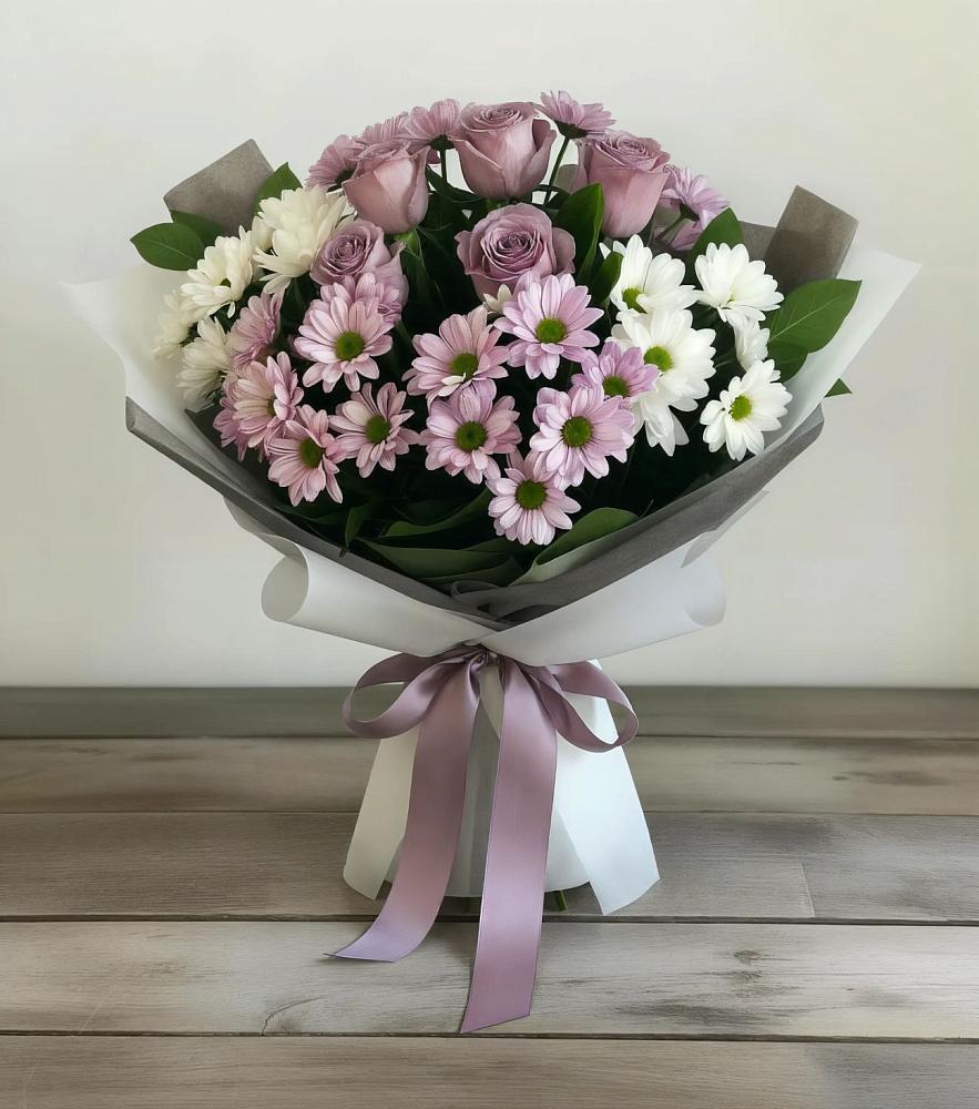 Букет цветов из: Хризантемы и Розы в Каменногорске