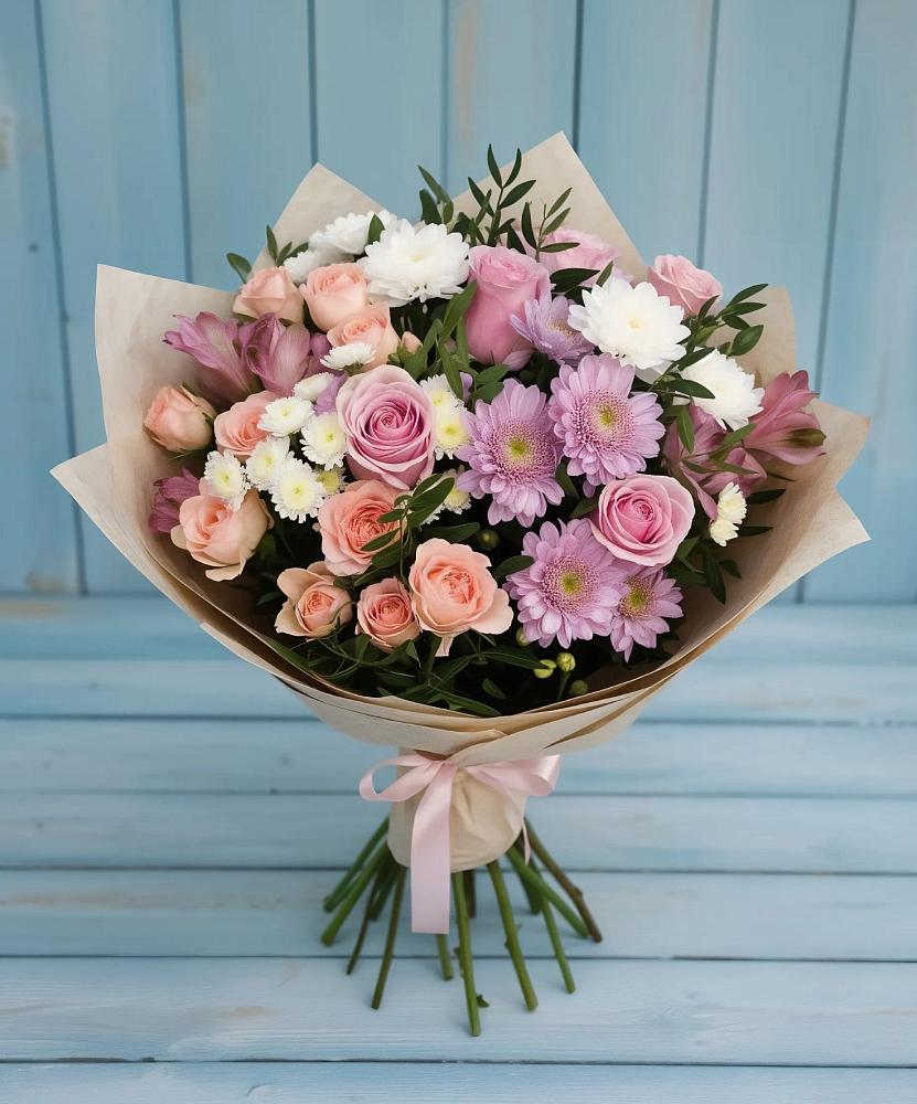 Букет цветов из: Хризантемы, Розы и Альстромерии в Каменногорске