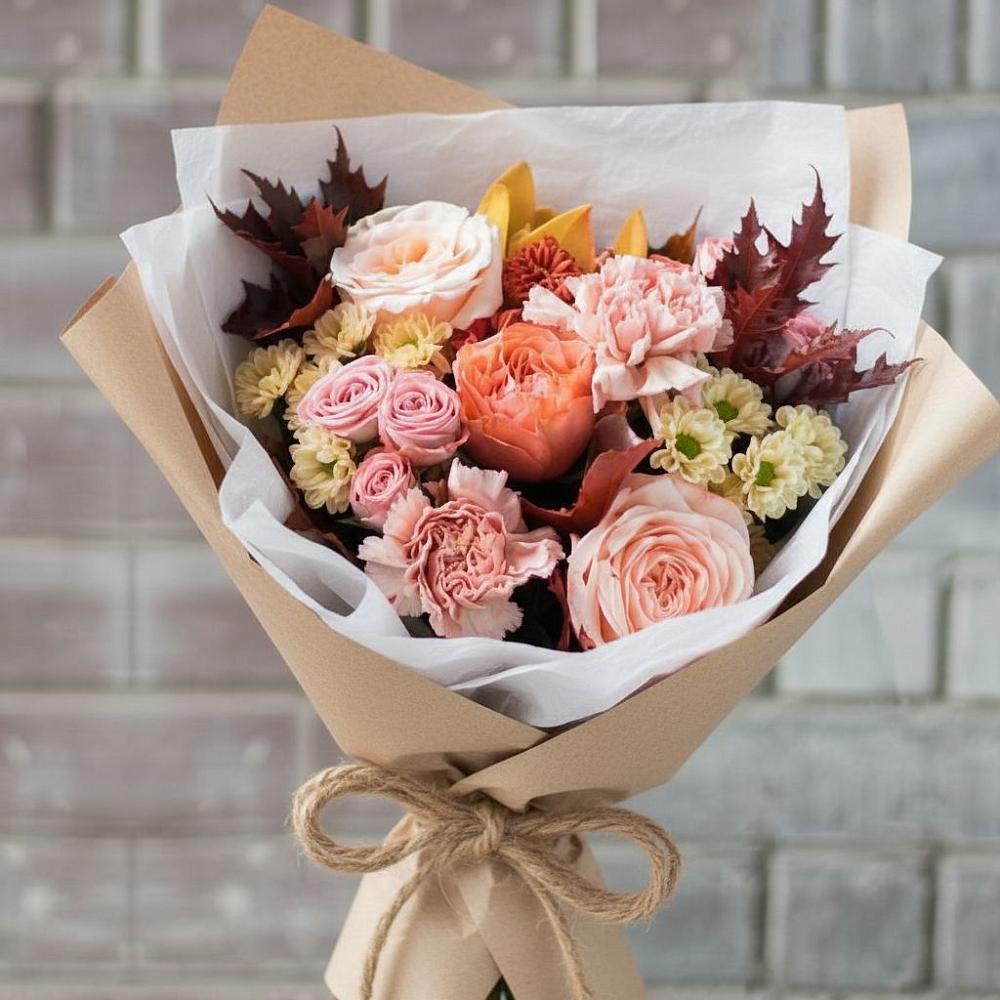 Букет цветов из: Гвоздики, Хризантемы и Розы в Каменногорске