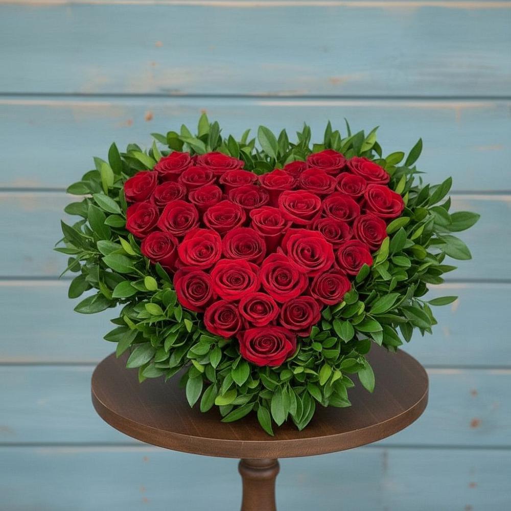 Цветочная композиция из Розы в виде сердца в Каменногорске