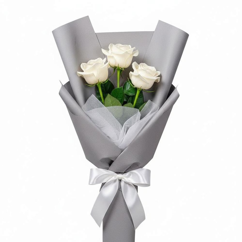 Букет 3 белые розы в Каменногорске