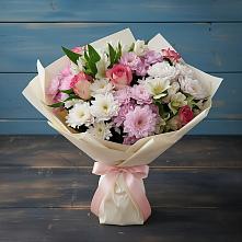 Букет цветов из:  Хризантемы, Альстромерии и Розы #REPLACE_PRED# Каменногорске