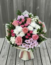 Букет цветов из:  Альстромерии, Гвоздики, Розы и Хризантемы #REPLACE_PRED# Каменногорске