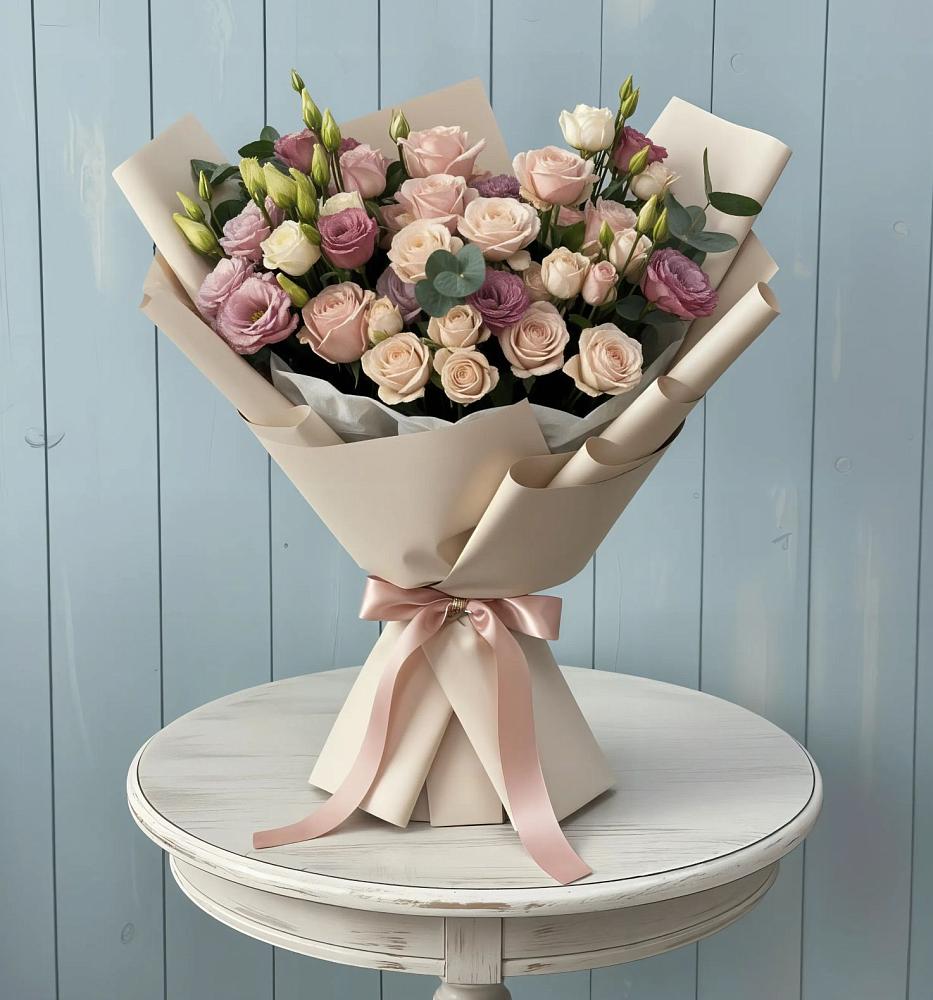 Букет цветов из: Розы и Лизиантусы в Каменногорске