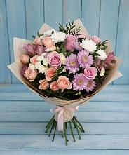Букет цветов из:  Хризантемы, Розы и Альстромерии в Каменногорске