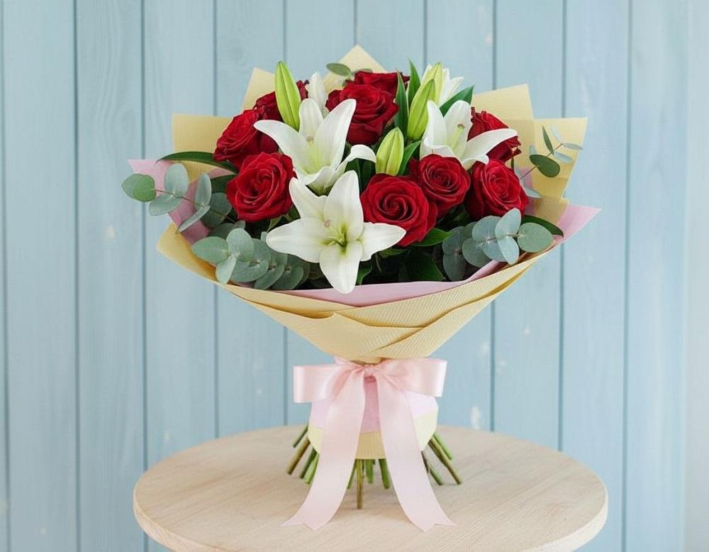 Букет цветов из: Лилии и Розы в Каменногорске